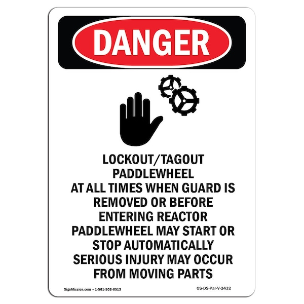 OSHA Sign, LockoutTagout Paddlewheel, 24in X 18in Plastic, 18" W, 24" L, Portrait, DS-P-1824-V-2432